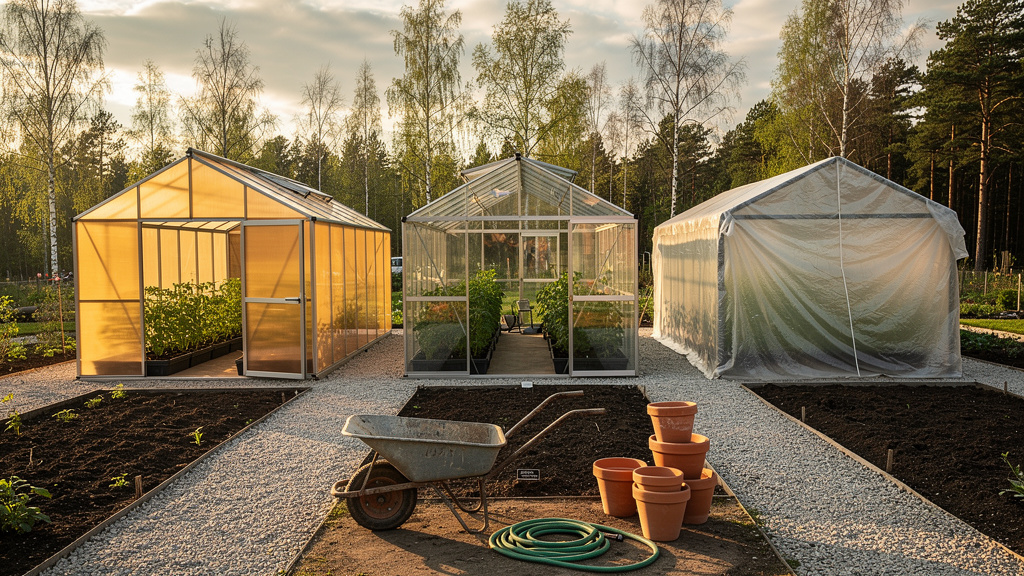 Иллюстрация: Как выбрать теплицу: поликарбонат, стекло или плёнка