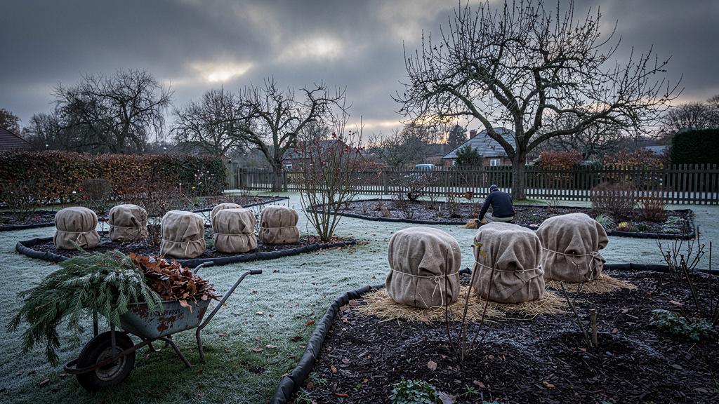 Иллюстрация: Ноябрь: укрытие растений на зиму