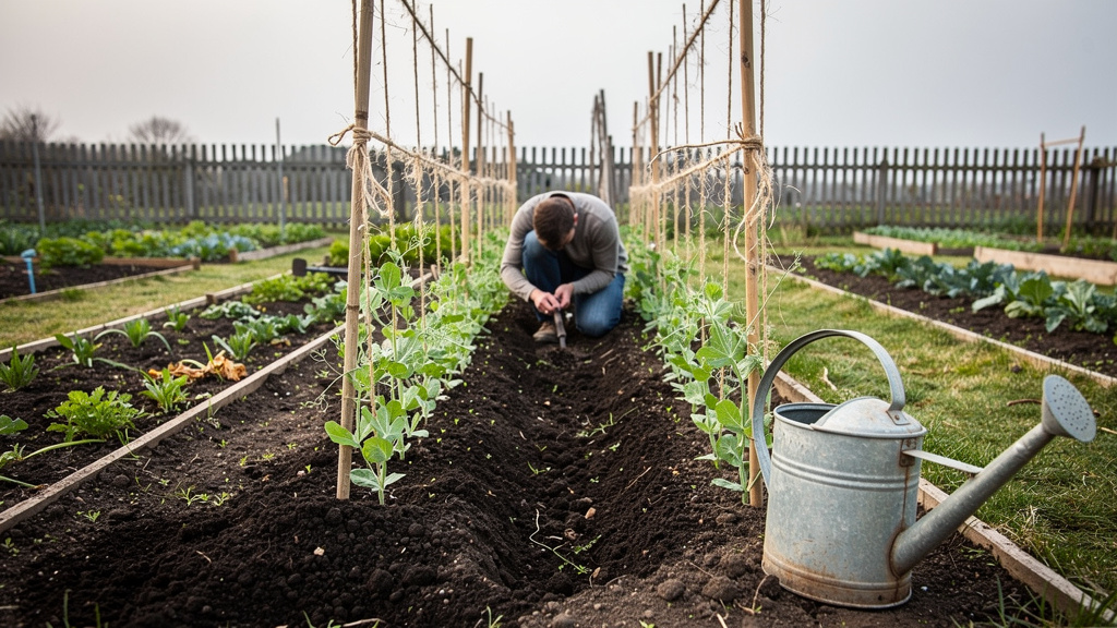Иллюстрация: Уход за горох после посадки: полив, рыхление, окучивание