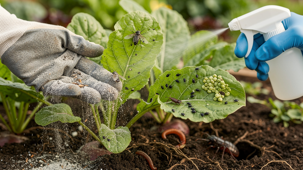 Свекловичная блошка на листе свёклы крупным планом