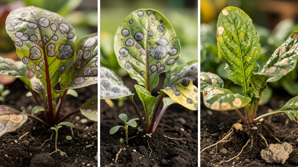 Лист свёклы с пятнами церкоспороза крупным планом