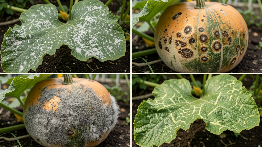 Лист тыквы с белым налётом мучнистой росы