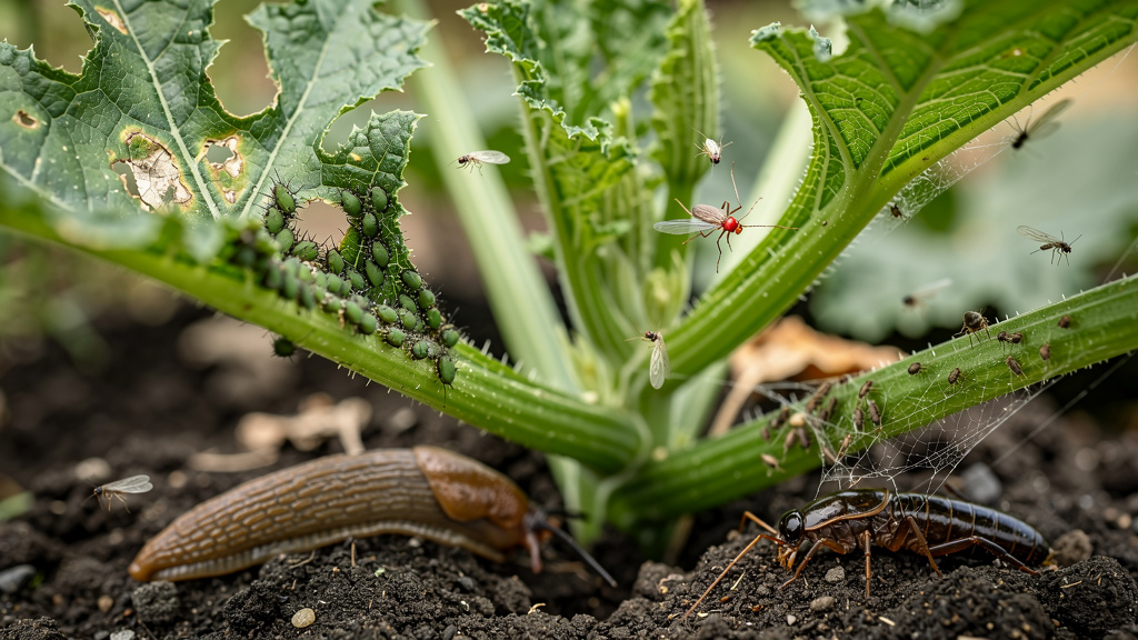 Тля на нижней стороне листа кабачка