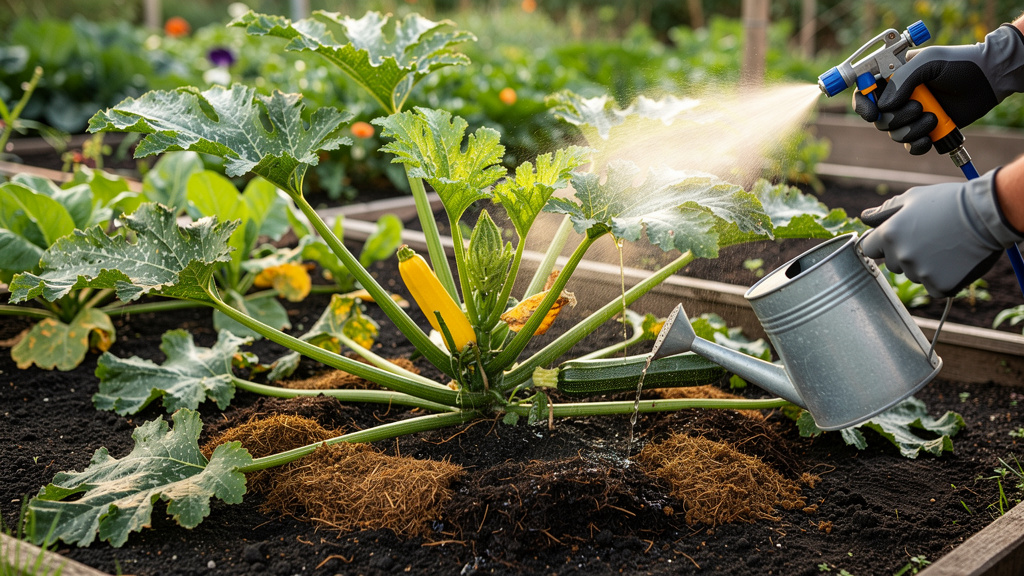 Полив кабачка зольным раствором в июле