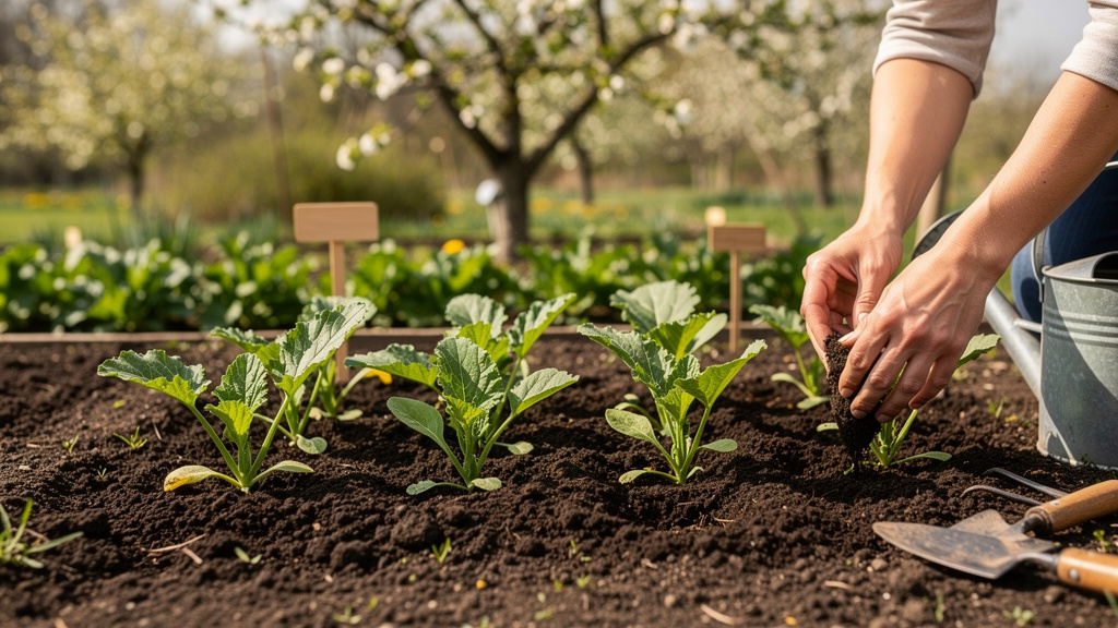 Лунки под кабачки с разметкой на грядке