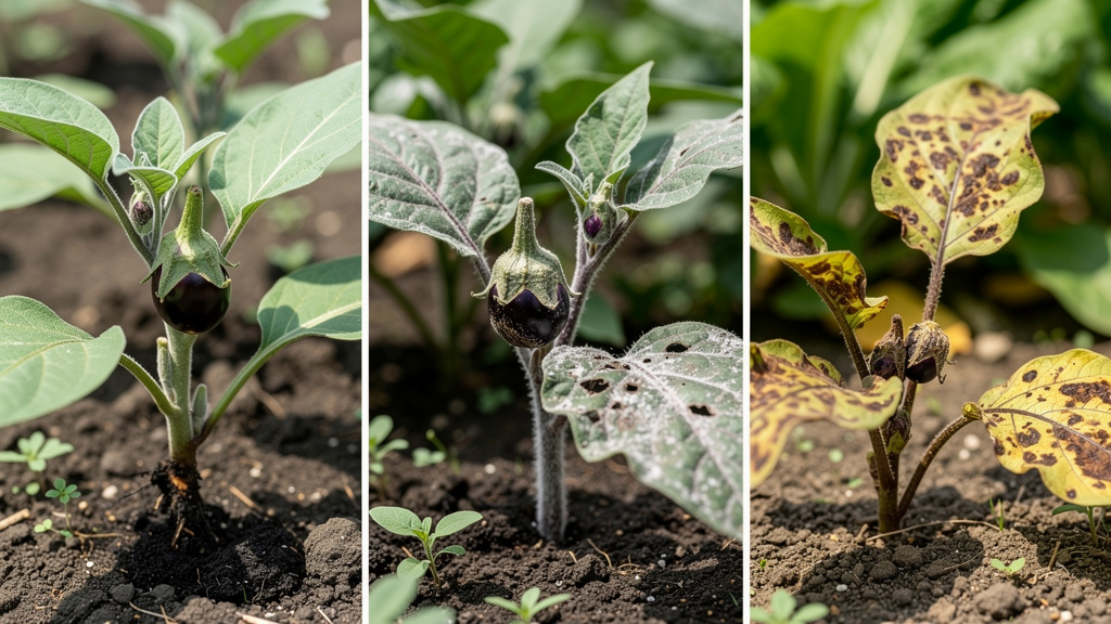 Лист баклажана с пятнами фитофтороза крупным планом