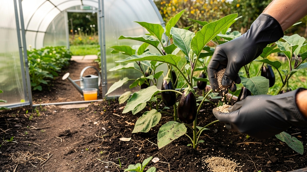 Подкормка баклажанов в теплице, зольный раствор в лейке