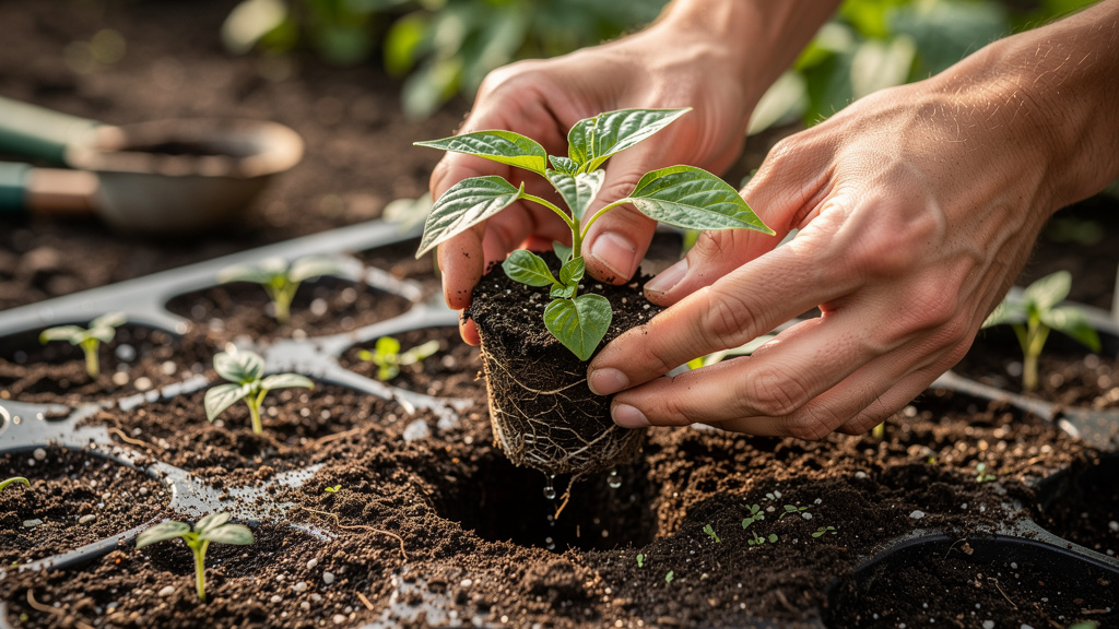 Иллюстрация: Пикировка рассады перца в индивидуальные стаканчики